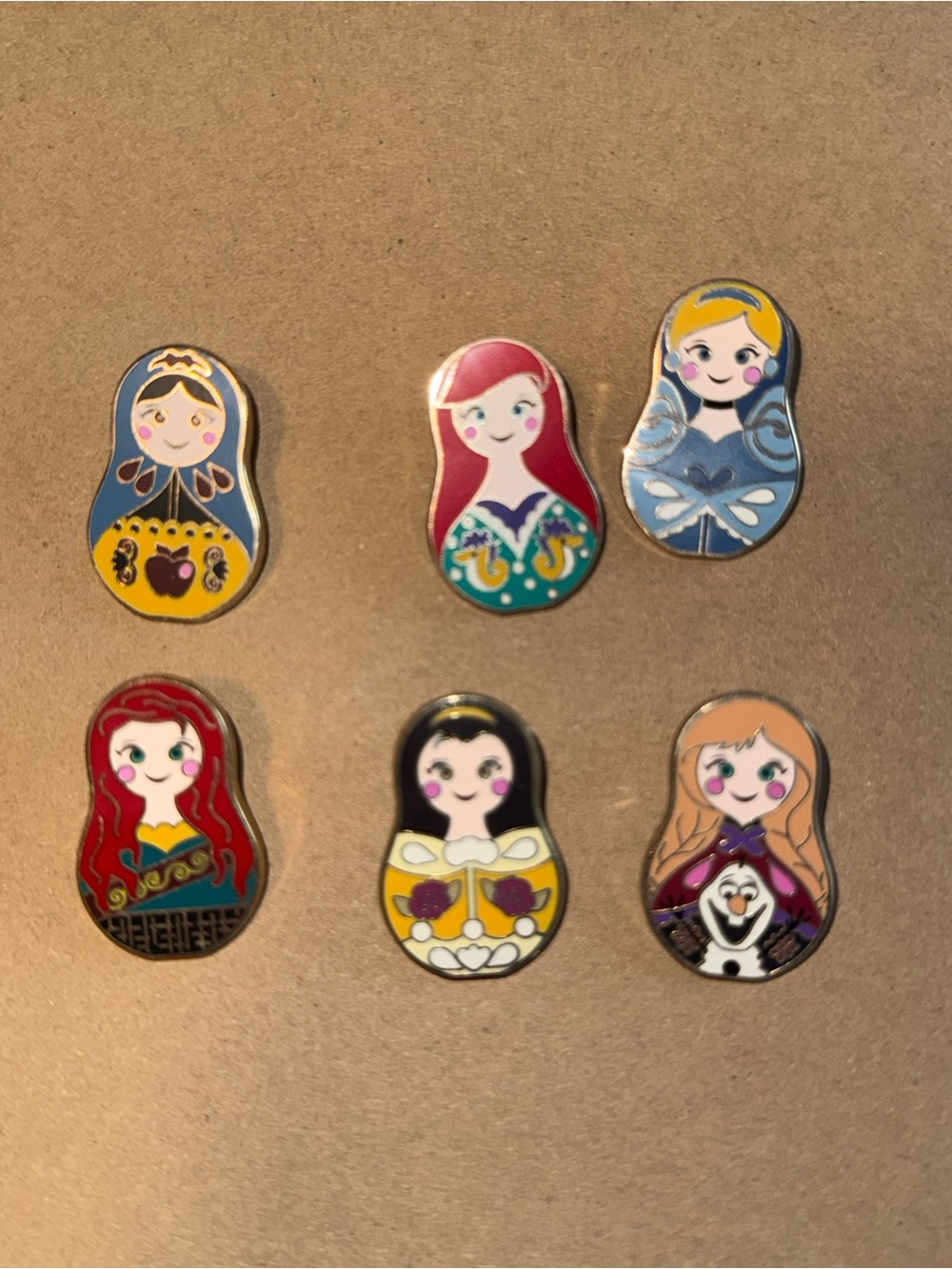 Set of 6 Nesting Dolls Pins – Colorful Disney Princess Inspired